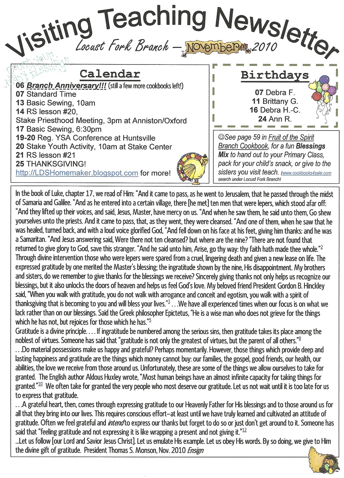 Preschool Newsletter Ideas For November